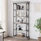 Étagère industrielle en bois à 6 niveaux, étagère ouverte avec cadre métallique, grande étagère de présentation grise pour chambre, salon, bureau