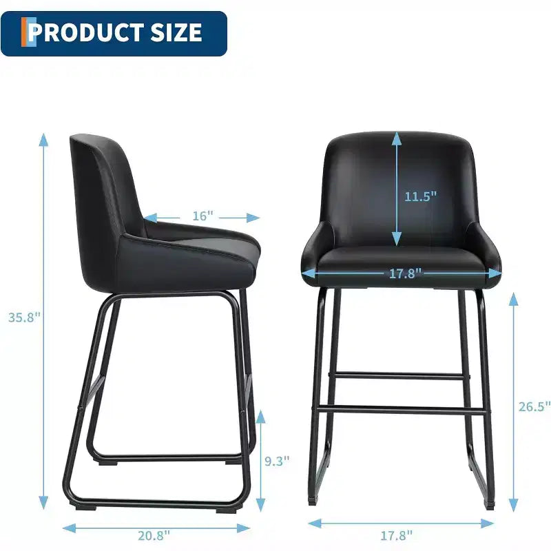 Tabourets de bar en cuir PU GustoWave (lot de 3) pour îlot de cuisine, comptoir