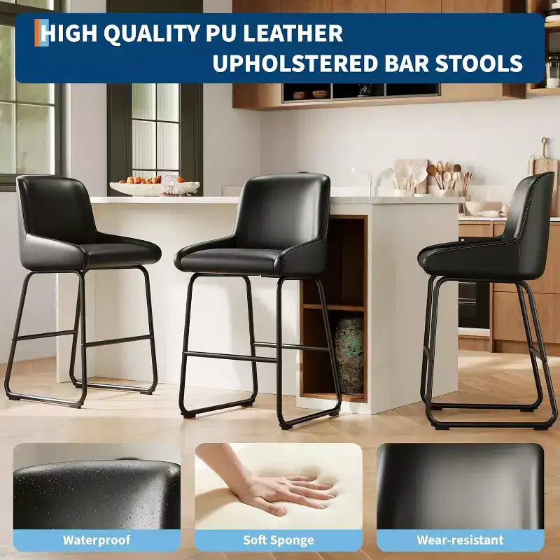 Tabourets de bar en cuir PU GustoWave (lot de 3) pour îlot de cuisine, comptoir
