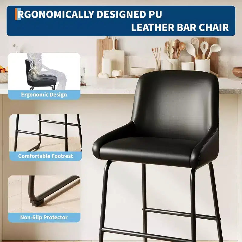 Tabourets de bar en cuir PU GustoWave (lot de 3) pour îlot de cuisine, comptoir