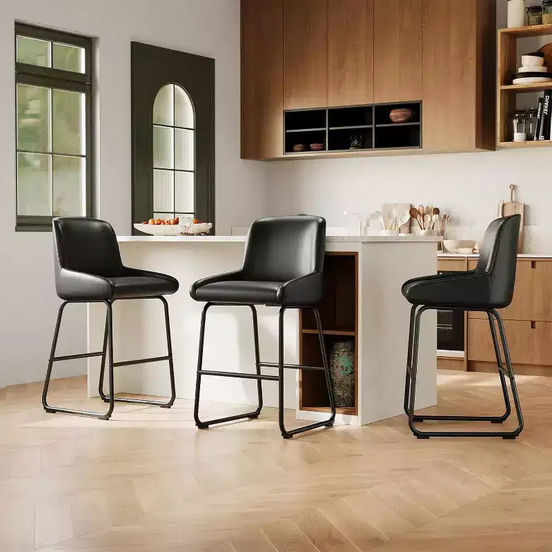 Tabourets de bar en cuir PU GustoWave (lot de 3) pour îlot de cuisine, comptoir