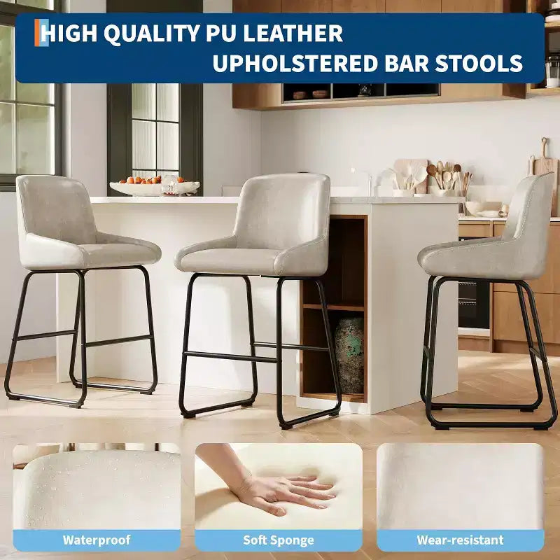 Tabourets de bar en cuir PU GustoWave (lot de 3) pour îlot de cuisine, comptoir