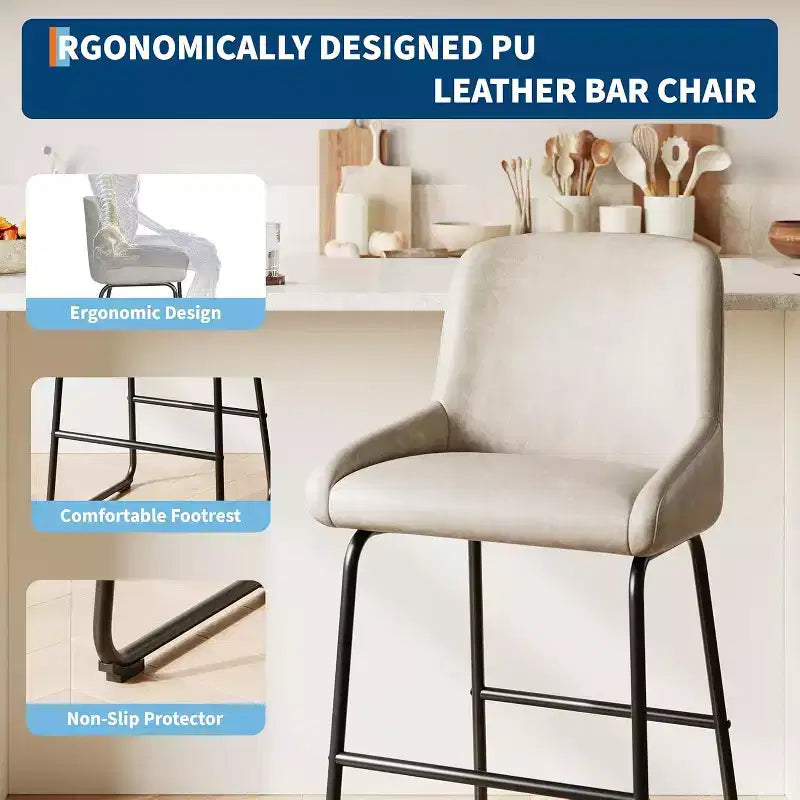 Tabourets de bar en cuir PU GustoWave (lot de 3) pour îlot de cuisine, comptoir