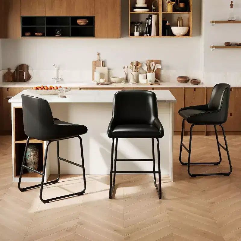 GustoWave Counter Height PU Leather Bar Stools Set of 3 for Kitchen Island, Counter