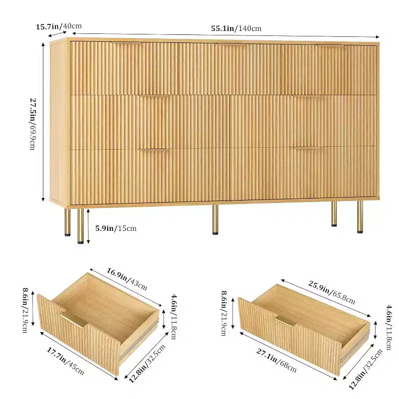 Commode à 7 tiroirs pour chambre à coucher, commode cannelée avec poignée, commode moderne en bois pour placard, organisateur de rangement pour chambre à coucher et salon