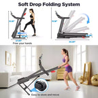 Tapis de course pliable 3 CV, inclinaison de 3 %, synchronisation avec application Bluetooth, podomètre, ceinture large, moniteur de fréquence cardiaque