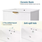 Meuble de salle de bain mural de 122 cm avec 2 vasques et tiroirs, ensemble lavabo-meuble de salle de bain avec rangement, blanc