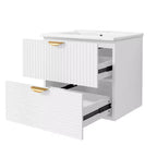 Meuble de salle de bain mural de 122 cm avec 2 vasques et tiroirs, ensemble lavabo-meuble de salle de bain avec rangement, blanc