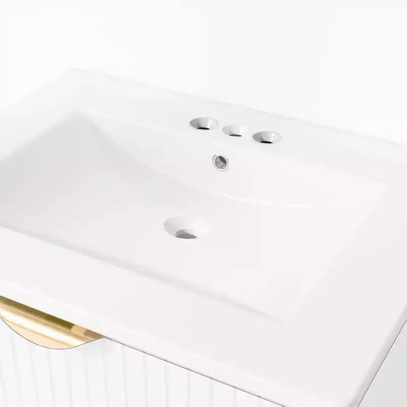 Meuble de salle de bain mural de 122 cm avec 2 vasques et tiroirs, ensemble lavabo-meuble de salle de bain avec rangement, blanc