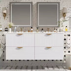Meuble de salle de bain mural de 122 cm avec 2 vasques et tiroirs, ensemble lavabo-meuble de salle de bain avec rangement, blanc