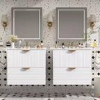 Meuble de salle de bain mural de 122 cm avec 2 vasques et tiroirs, ensemble lavabo-meuble de salle de bain avec rangement, blanc