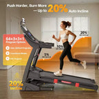 400lbs Capacity Treadmill, Folding Treadmill with 20%Incline, Electric Treadmill with APP Control, 0.6-12MPH, 64+3+3+1Programs, Shock Absorption