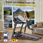 Tapis roulant électrique pliable pour la maison, moteur 5 CV, capacité 180 kg, vitesse jusqu'à 19 km/h avec inclinaison automatique de 20 %, application et contrôle Bluetooth