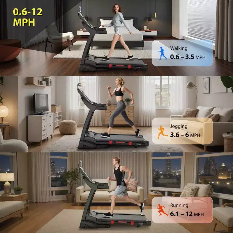 Tapis roulant électrique pliable pour la maison, moteur 5 CV, capacité 180 kg, vitesse jusqu'à 19 km/h avec inclinaison automatique de 20 %, application et contrôle Bluetooth