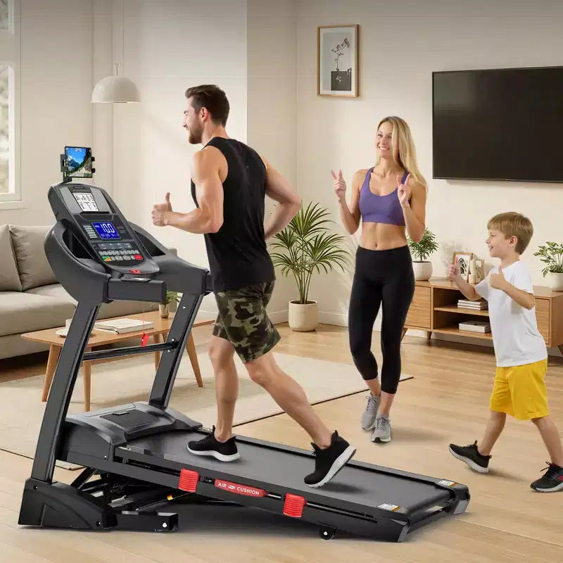 Tapis roulant électrique pliable pour la maison, moteur 5 CV, capacité 180 kg, vitesse jusqu'à 19 km/h avec inclinaison automatique de 20 %, application et contrôle Bluetooth