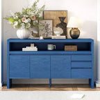 TUYOHW 3-Door Kitchen Cabinet,Sideboard with 3 Drawers,Semi-Open Shelf,Center Cutout,Solid Ash Veneer Storage Cabinet for Living Room,Dining Room