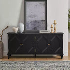 TUYOHW Buffet Server Cabinet,Cabinet with Symmetrical Geometric Accent,Adjustable Shelf,Brass Handles,Console Table for Living Room,Kitchen,Black