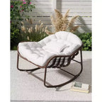COZONY Indoor/Outdoor Rocking Egg Chair, Wicker Papasan Chair with Padded Cushion