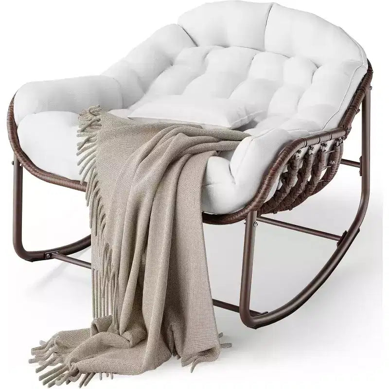 Chaise Œuf à Bascule Intérieure/Extérieure COZONY, Fauteuil Papasan en Rotin avec Coussin Rembourré