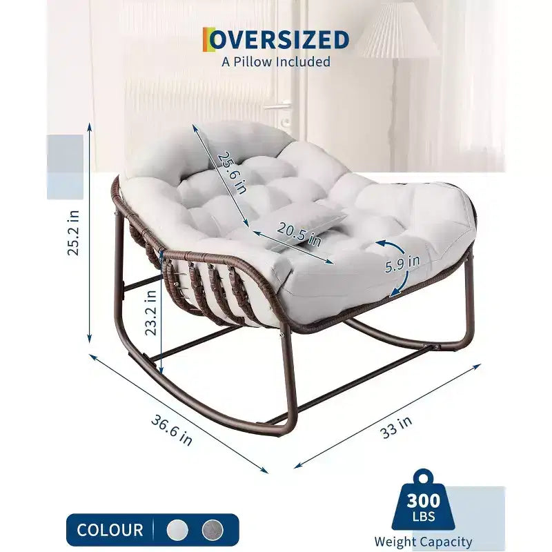 Chaise Œuf à Bascule Intérieure/Extérieure COZONY, Fauteuil Papasan en Rotin avec Coussin Rembourré