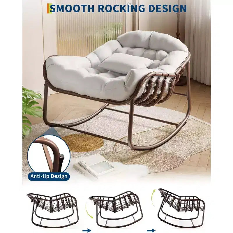 Chaise Œuf à Bascule Intérieure/Extérieure COZONY, Fauteuil Papasan en Rotin avec Coussin Rembourré