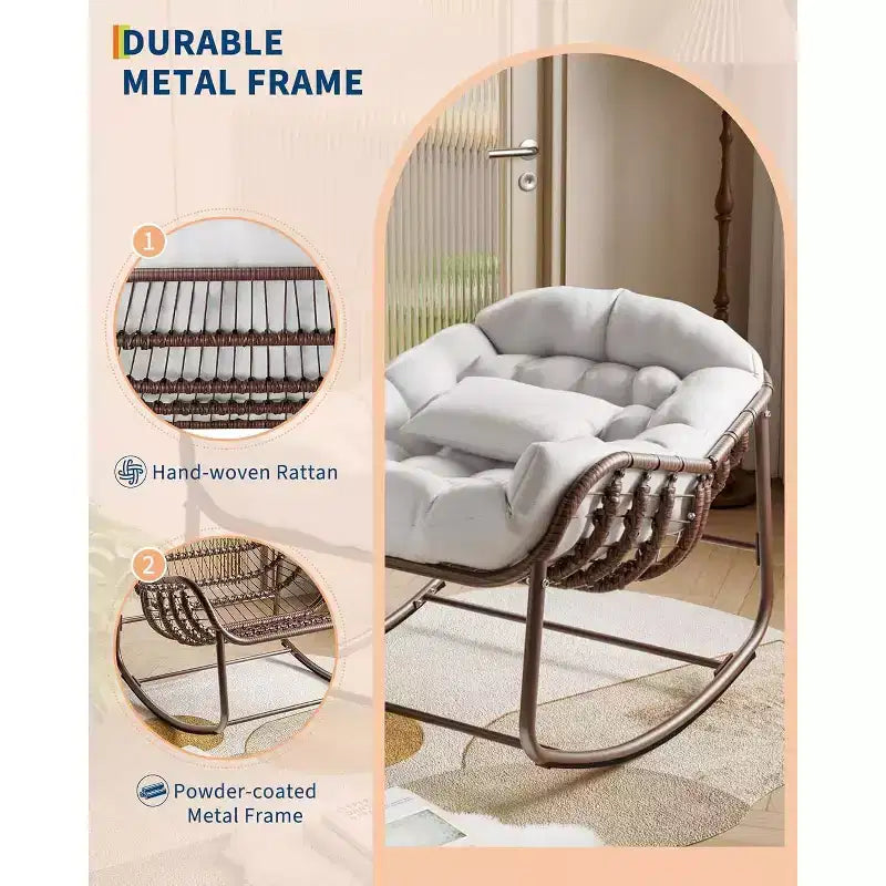 Chaise Œuf à Bascule Intérieure/Extérieure COZONY, Fauteuil Papasan en Rotin avec Coussin Rembourré
