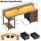 Besiost Bureau d'ordinateur avec tiroirs classeurs, bureau à domicile avec étagères de rangement, support d'écran