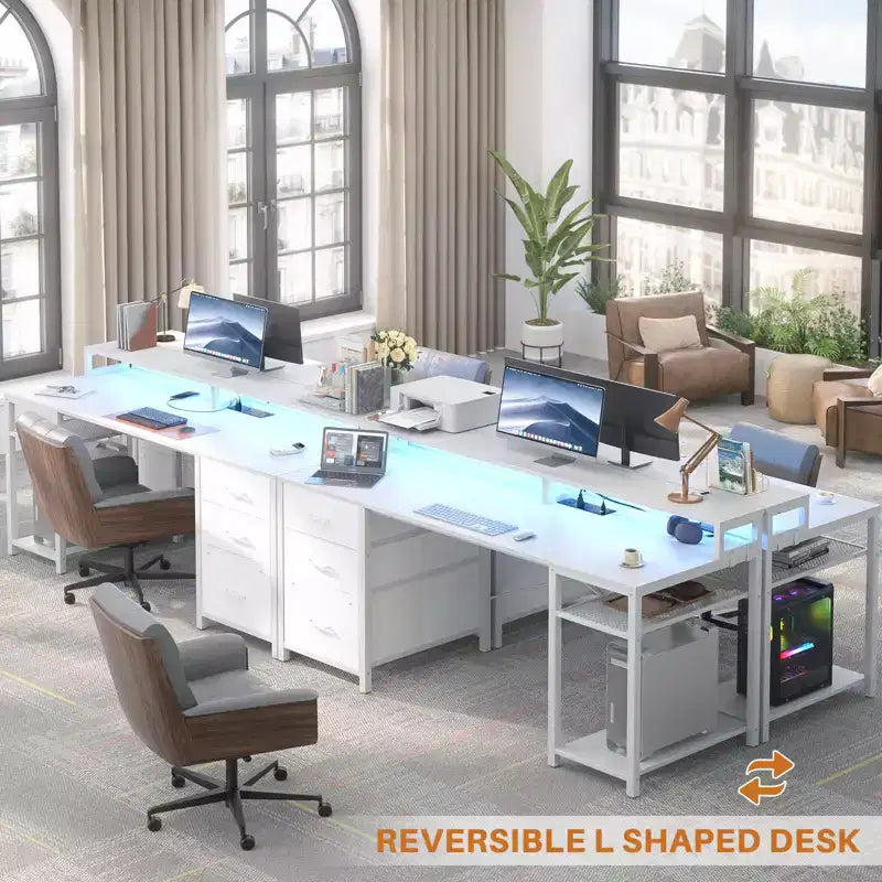 Besiost Bureau d'ordinateur avec tiroirs classeurs, bureau à domicile avec étagères de rangement, support d'écran