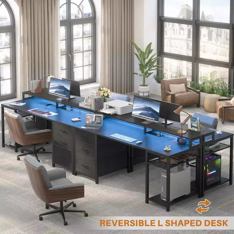 Besiost Bureau d'ordinateur avec tiroirs classeurs, bureau à domicile avec étagères de rangement, support d'écran