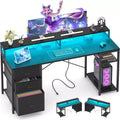 Besiost Computer Desk with File Drawers, Home Office Desk with Storage Shelves, Monitor Stand