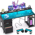 Besiost Computer Desk with File Drawers, Home Office Desk with Storage Shelves, Monitor Stand