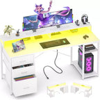 Besiost Bureau d'ordinateur avec tiroirs classeurs, bureau à domicile avec étagères de rangement, support d'écran