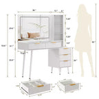 Coiffeuse avec miroir et lumières, table de maquillage cannelée de 122 cm avec plateau en verre, coiffeuse avec 5 tiroirs, commode moderne pour chambre à coucher