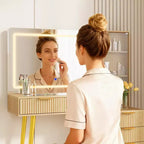 Coiffeuse avec miroir et lumières, table de maquillage cannelée de 122 cm avec plateau en verre, coiffeuse avec 5 tiroirs, commode moderne pour chambre à coucher