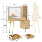 Coiffeuse avec miroir et lumières, table de maquillage cannelée de 122 cm avec plateau en verre, coiffeuse avec 5 tiroirs, commode moderne pour chambre à coucher