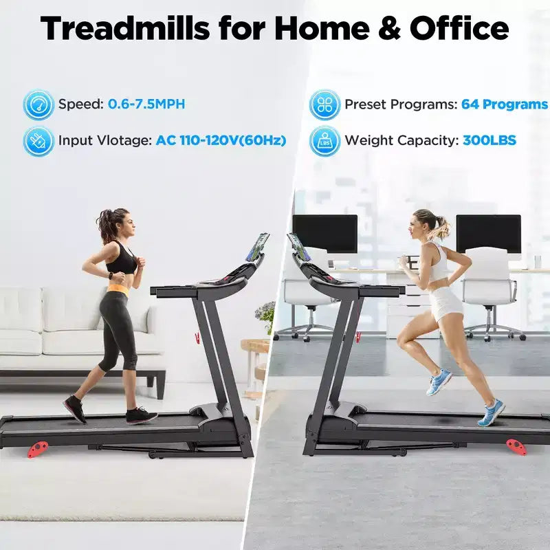 Foldable Treadmill with Incline App Control Bluetooth Speaker Walking Running Machine 0.6-7.5km/h Adjustable Speeds LED Display for Home/Office
