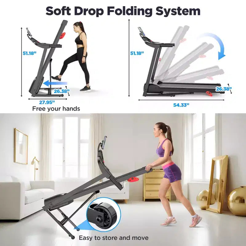 Foldable Treadmill with Incline App Control Bluetooth Speaker Walking Running Machine 0.6-7.5km/h Adjustable Speeds LED Display for Home/Office