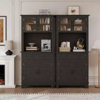Meuble de cuisine de 183 cm de haut avec portes vitrées et tiroir, étagères réglables, pour salle à manger et salon, noir