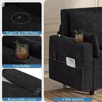 Causeuse convertible 3-en-1, canapé-lit de 142 cm avec porte-gobelets et ports USB, canapé-lit double pour petits espaces, supporte 450 kg, tissu noir
