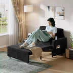 Causeuse convertible 3-en-1, canapé-lit de 142 cm avec porte-gobelets et ports USB, canapé-lit double pour petits espaces, supporte 450 kg, tissu noir