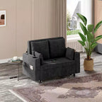 Causeuse convertible 3-en-1, canapé-lit de 142 cm avec porte-gobelets et ports USB, canapé-lit double pour petits espaces, supporte 450 kg, tissu noir