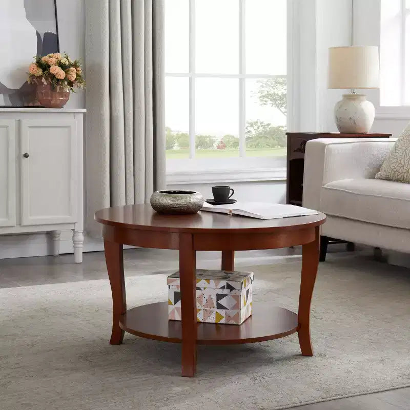 Table basse ronde, table d'appoint à 2 niveaux avec pieds en bois, idéale pour les salons, les chambres, les appartements, les studios ou les réceptions