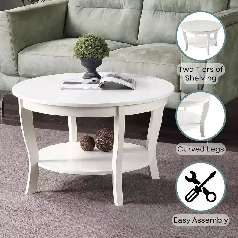 Table basse ronde, table d'appoint à 2 niveaux avec pieds en bois, idéale pour les salons, les chambres, les appartements, les studios ou les réceptions