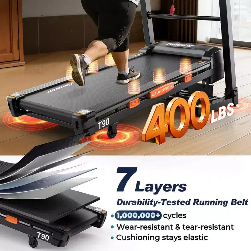 5HP Folding Treadmill 300-400lb Capacity with 20% Auto Incline, 12MPH Fast Speed, 96+5+3+1 Smart Program, APP Control, Walking Running Home Treadmill