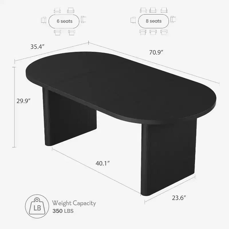 Table à manger ovale de 70,8 po, style ferme avec base en bois massif, pour 6 à 8 personnes, pour cuisine et salle à manger