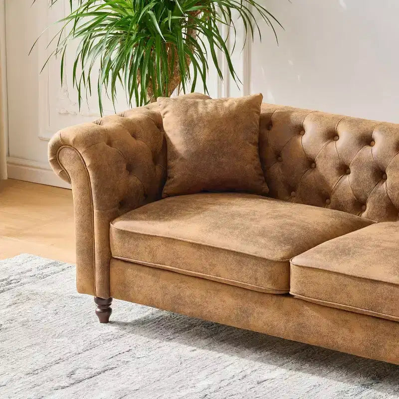 Canapé Chesterfield traditionnel 3 places avec accoudoirs roulés et cadre en bois, canapé d'appoint en similicuir pour salon ou pièce de vie - Panipeachy