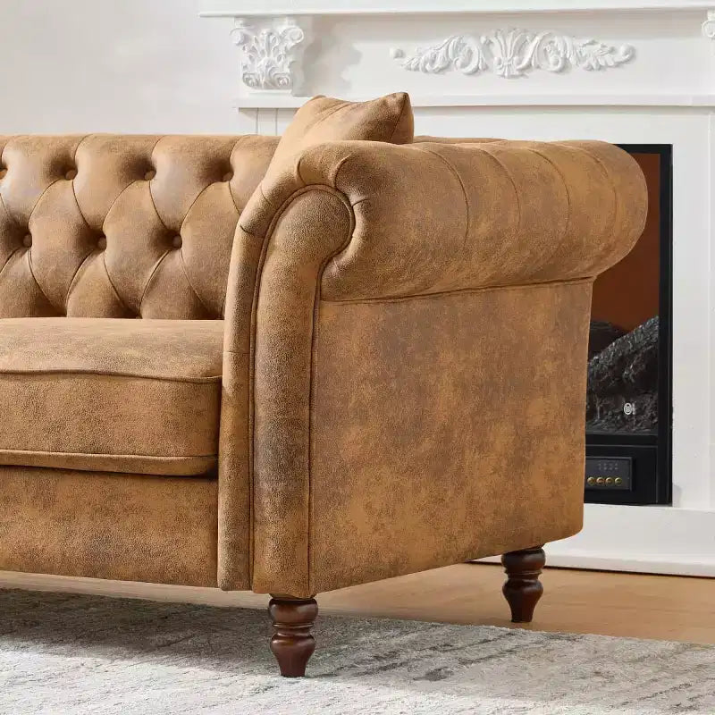Canapé Chesterfield traditionnel 3 places avec accoudoirs roulés et cadre en bois, canapé d'appoint en similicuir pour salon ou pièce de vie - Panipeachy