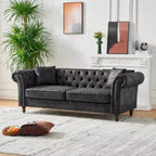 Canapé Chesterfield traditionnel 3 places avec accoudoirs roulés et cadre en bois, canapé d'appoint en similicuir pour salon ou pièce de vie - Panipeachy