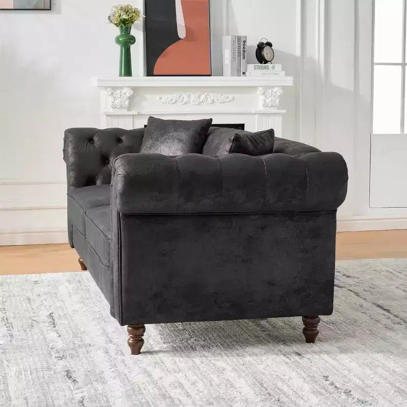 Canapé Chesterfield traditionnel 3 places avec accoudoirs roulés et cadre en bois, canapé d'appoint en similicuir pour salon ou pièce de vie - Panipeachy