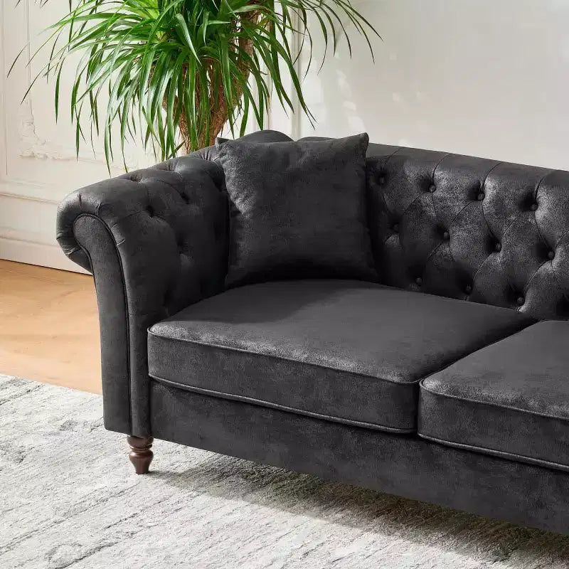 Canapé Chesterfield traditionnel 3 places avec accoudoirs roulés et cadre en bois, canapé d'appoint en similicuir pour salon ou pièce de vie - Panipeachy